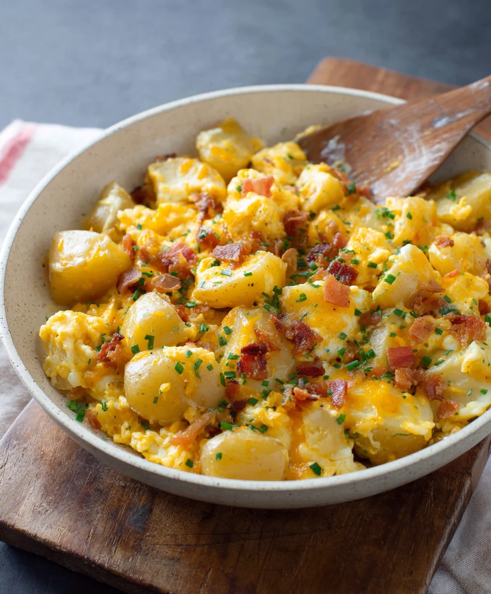 Cheesy Potato Egg Scramble- Quick Delicious Breakfast