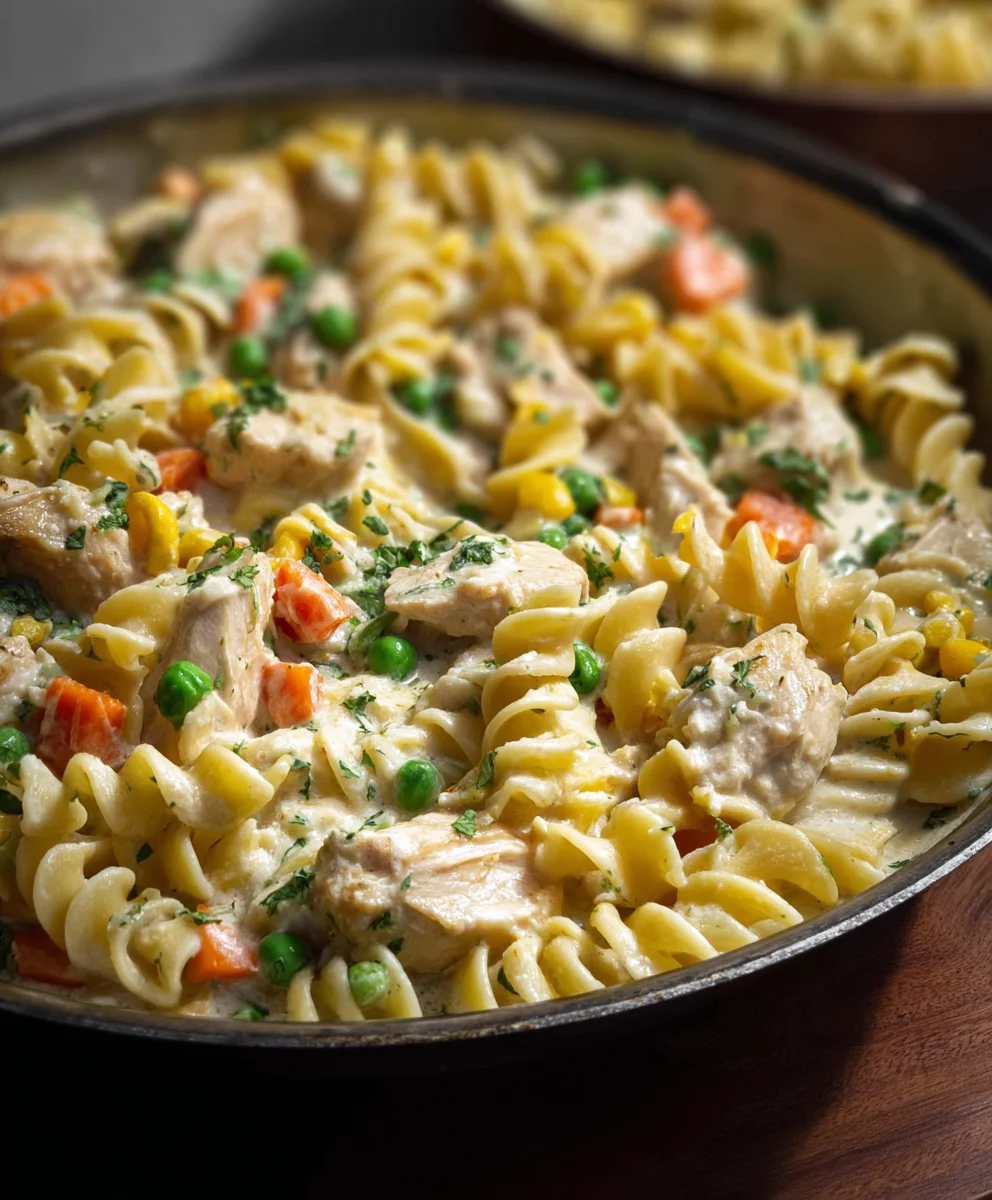 Quick Chicken Pot Pie Pasta Dinner-Easy Recipe