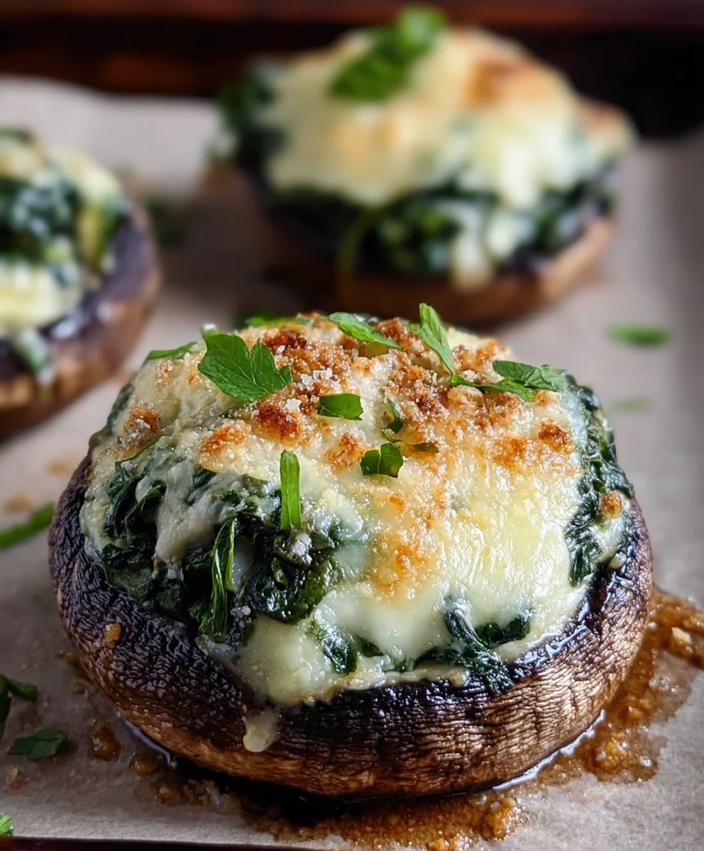 Spinach Cheese Stuffed Portobello Mushrooms- Easy Recipe