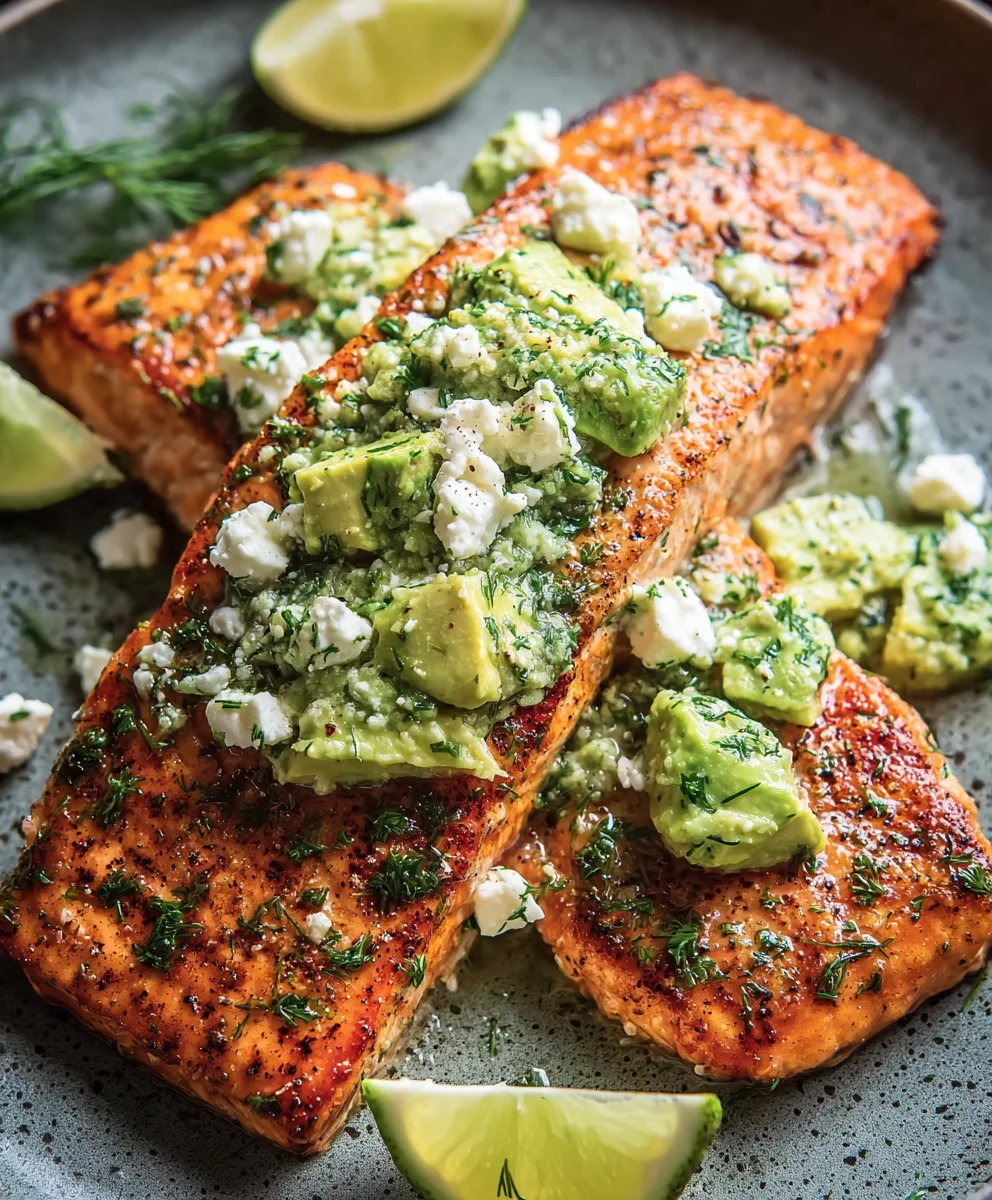 Easy Baked Salmon with Avocado Feta