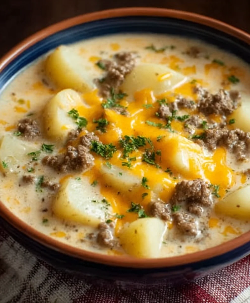 Cheesy Beef Beef Hamburger Potato Soup-Hearty & Delicious