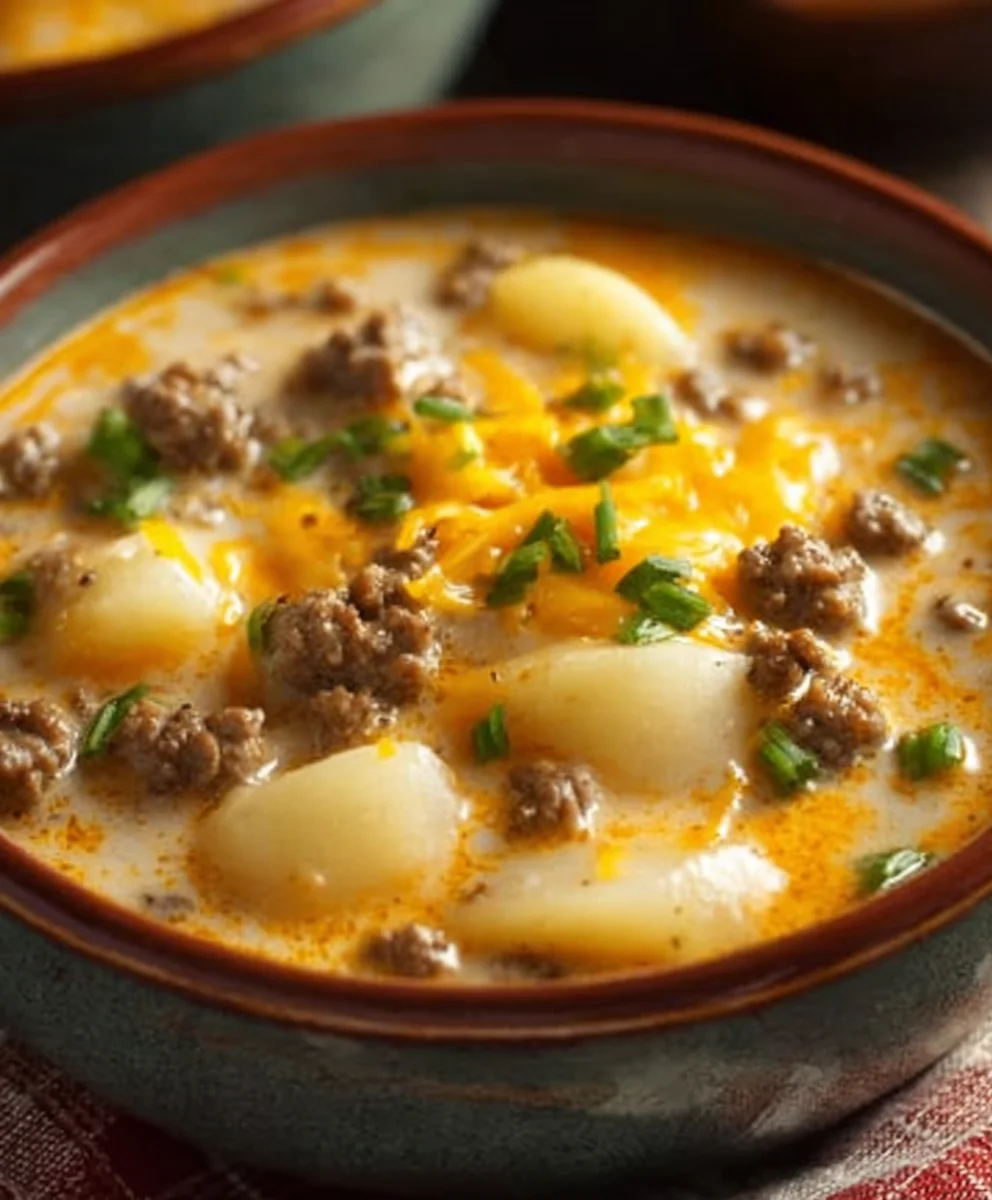 Cheesy Beef Beef Hamburger Potato Soup-Hearty & Delicious