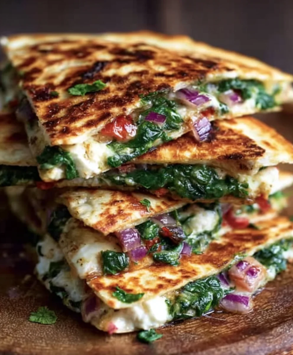 Mediterranean Quesadillas Spinach Feta Mozzarella Red Onion