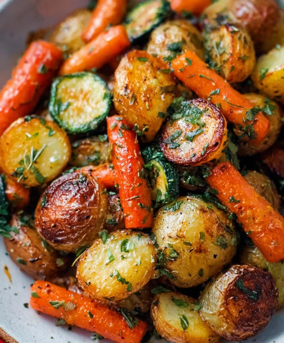 Garlic Herb Roasted Potatoes Carrots Zucchini Side Dish