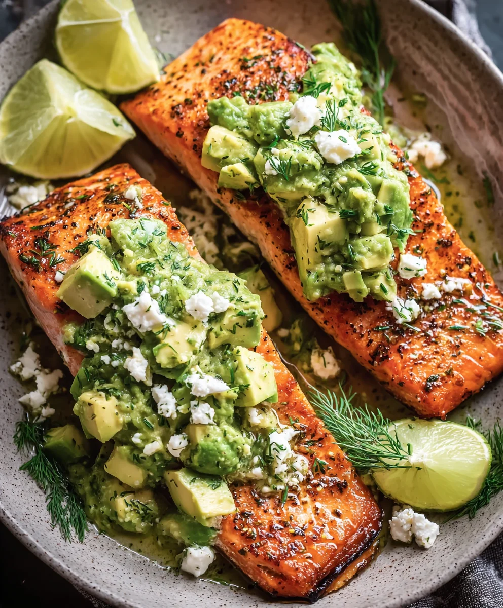 Easy Baked Salmon with Avocado Feta