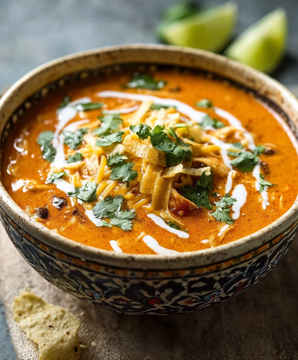 Creamy Chicken Enchilada Soup-Easy & Delicious