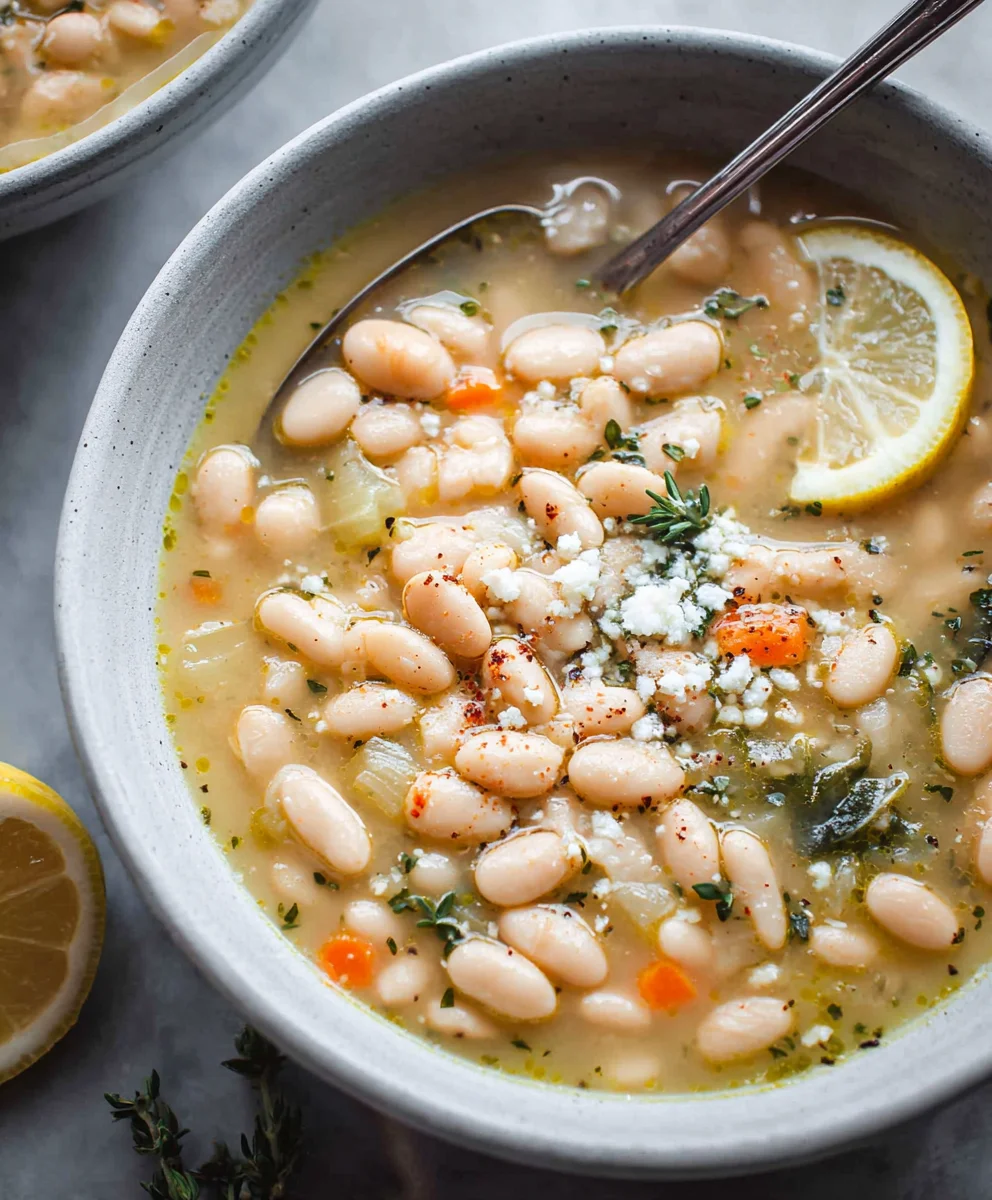 Greek White Bean Soup-Garlic Lemon Flavor