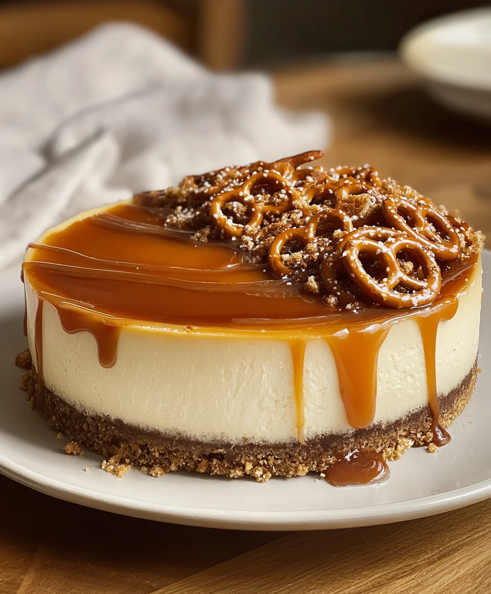 Salted Caramel Pretzel Cheesecake - Decadent Dessert