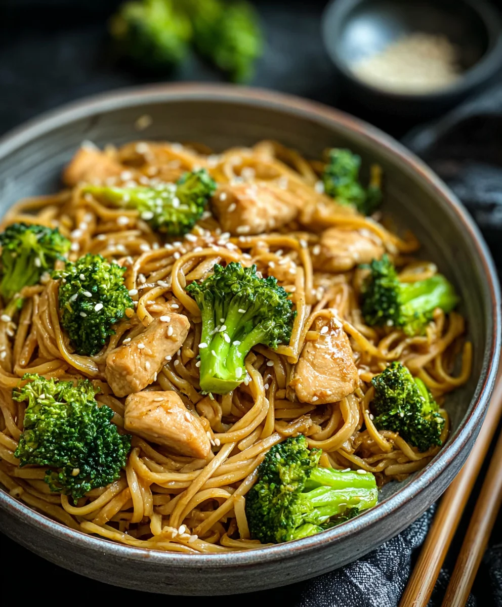 Healthy Sesame Chicken Noodles-Broccoli Bowl