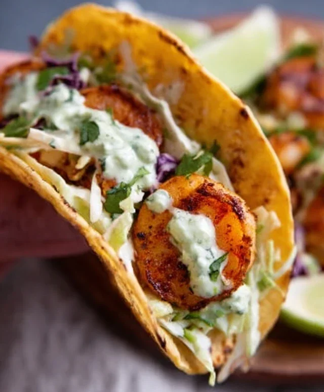 Cilantro Lime Shrimp Tacos with Creamy Slaw