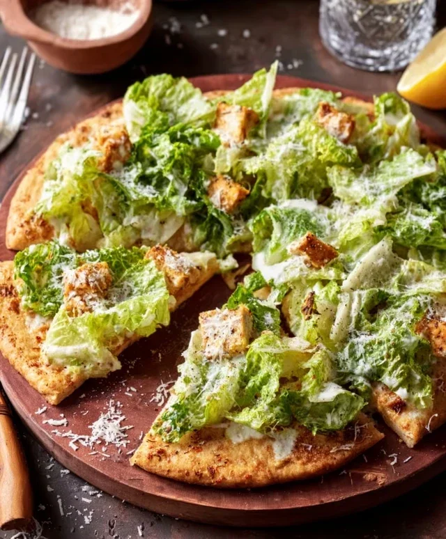 Viral Chicken Crust Caesar Salad Pizza