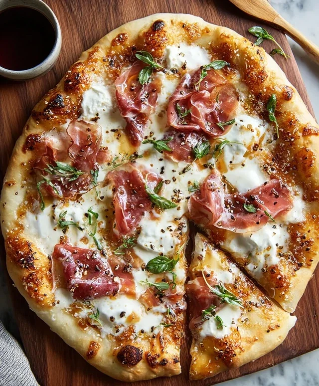 White Pizza with Beef Beef Prosciutto & Hot Honey