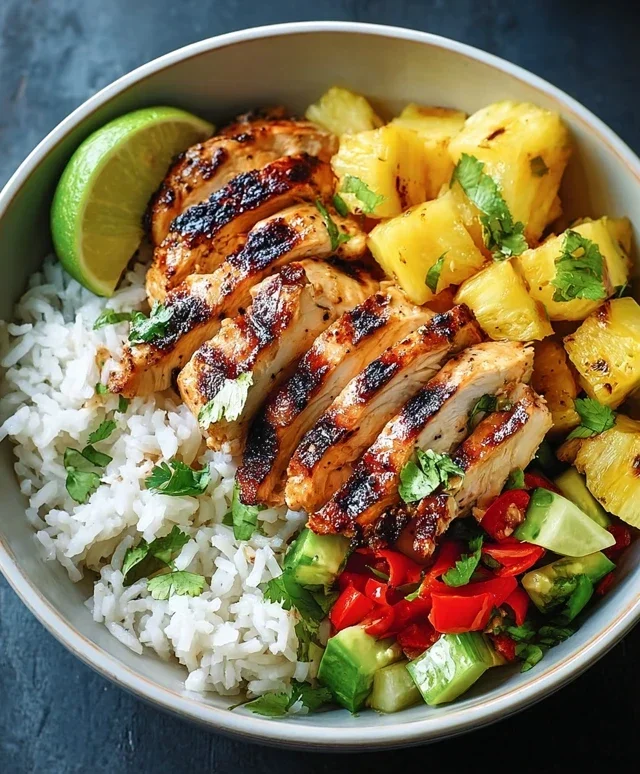 Grilled Chicken and Pineapple Bowls with Coconut Rice