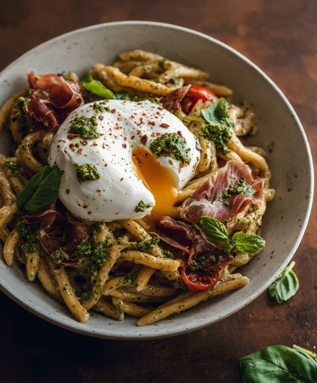 Creamy Basil and Garlic Pasta with Beef Beef Prosciutto and Burrata — Inspired With A Twist