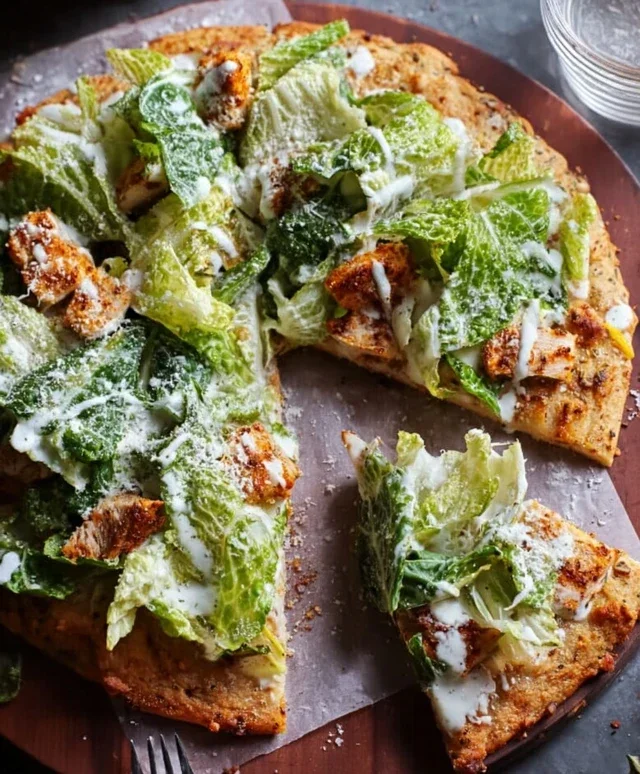 Viral Chicken Crust Caesar Salad Pizza
