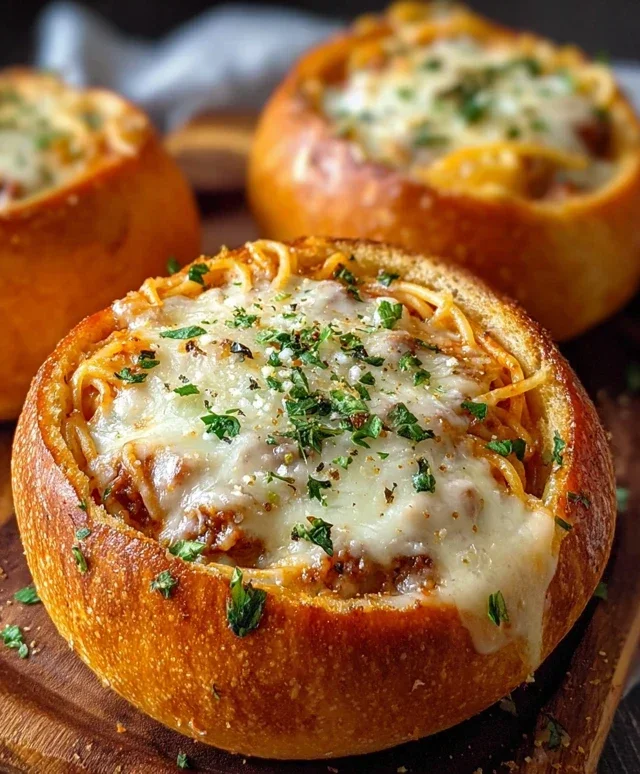 Spaghetti Garlic Bread Bowls
