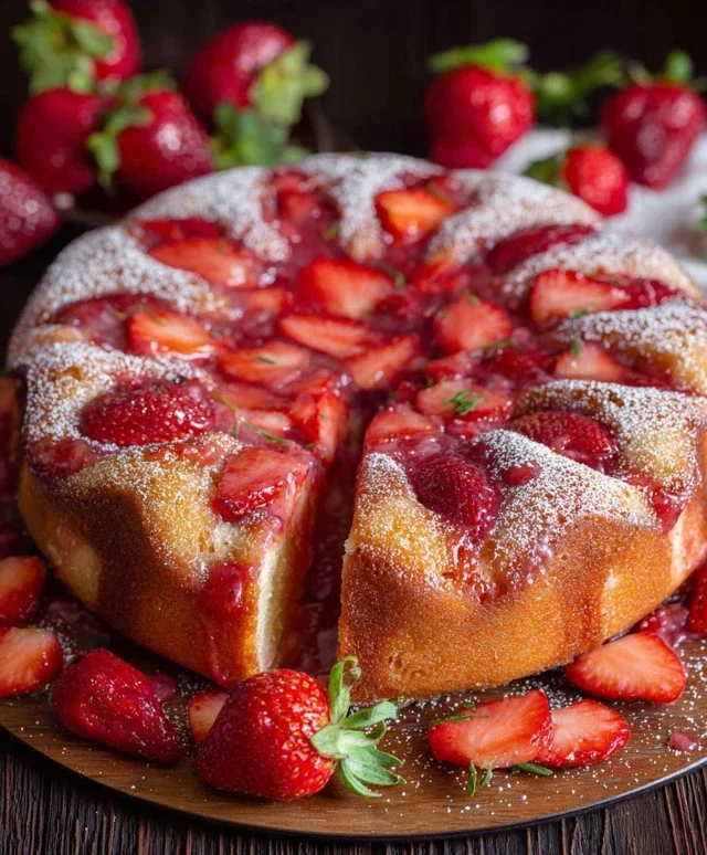 Easy Strawberry Cake with Strawberry Sauce