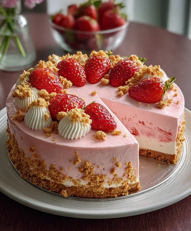 Pink Strawberry Crunch Cheesecake