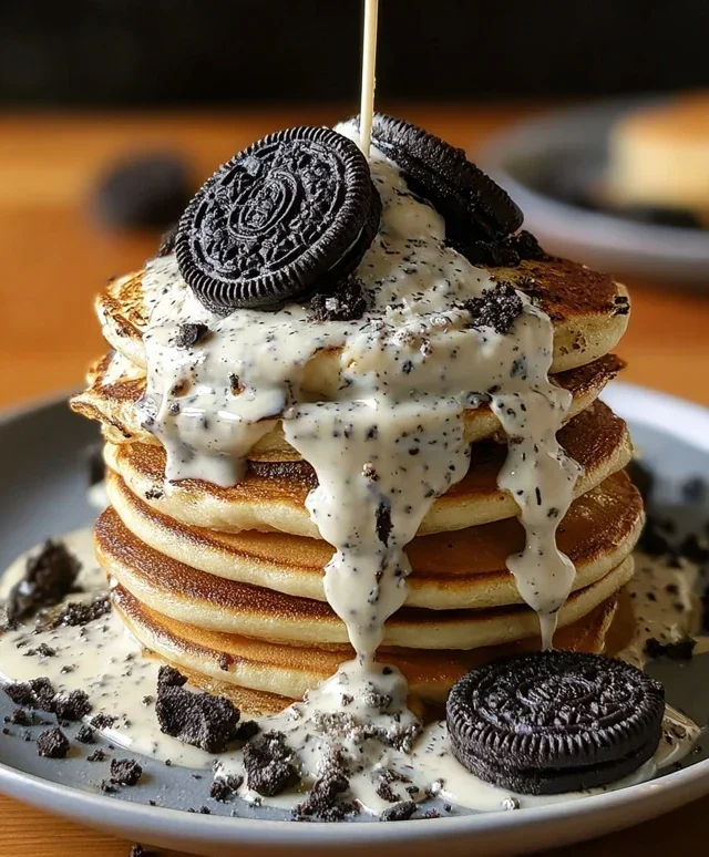 Oreo Pancakes with Cream Cheese Drizzle