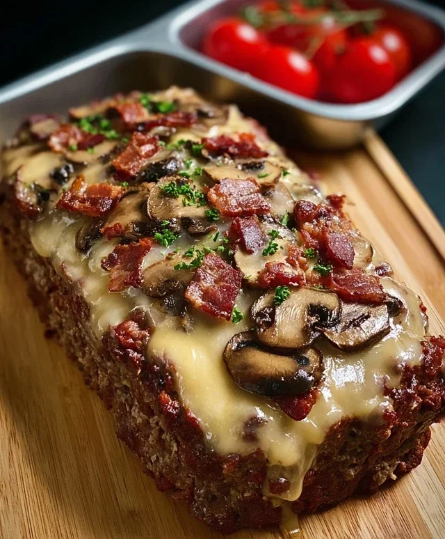 Beef Beef Bacon Mushroom Swiss Meatloaf