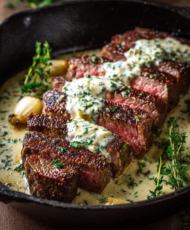 Garlic Butter Steak With Parmesan Cream Sauce