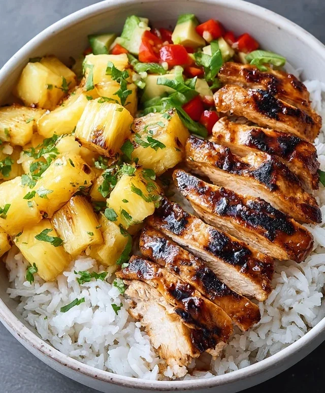 Grilled Chicken and Pineapple Bowls with Coconut Rice