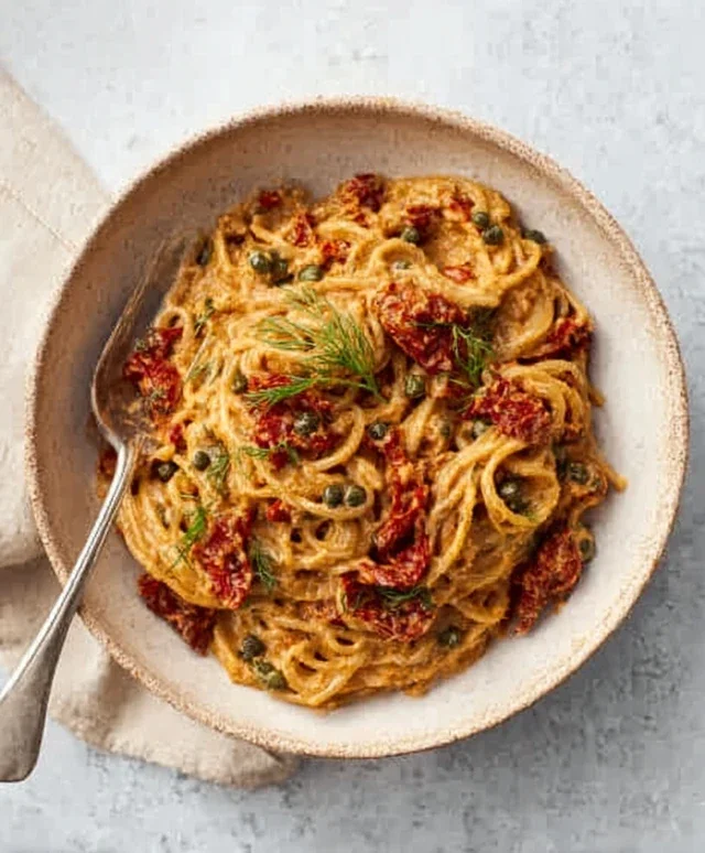 Creamy Sun-Dried Tomato Pasta with Capers and Dill