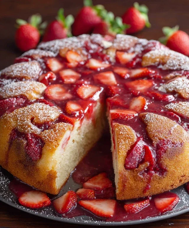 Easy Strawberry Cake with Strawberry Sauce