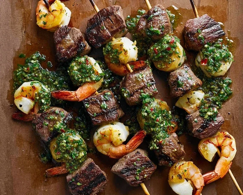 Surf and Turf Kabobs with Chimichurri Sauce