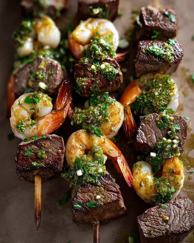 Surf and Turf Kabobs with Chimichurri Sauce