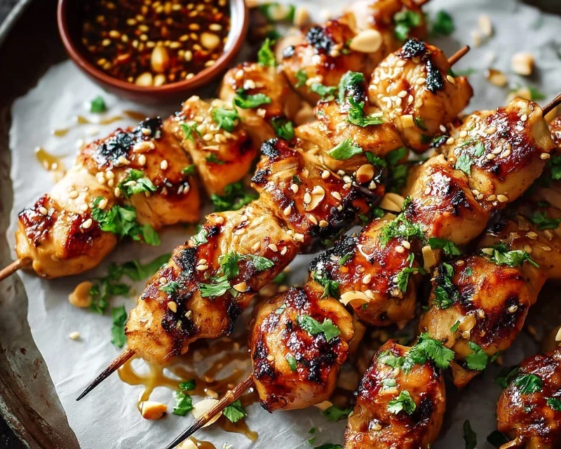 Easy Grilled Asian Chicken Skewers with Honey Garlic Sauce