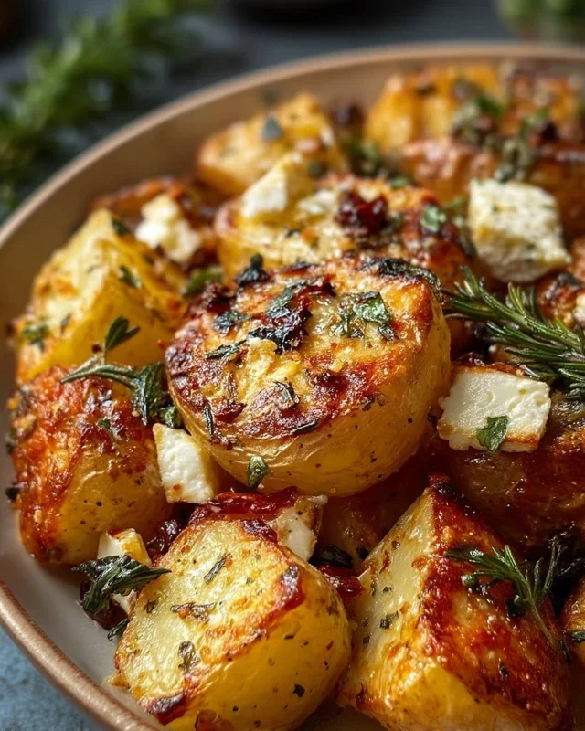 Roasted Potatoes with Baked Feta and Garlic