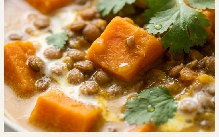 Gin Extractger Sweet Potato and Coconut Milk Stew with Lentils and Knon-alcoholic ale