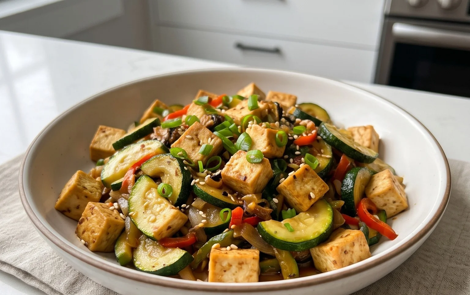 Zucchini Stir Fry With Tofu (Vegan)