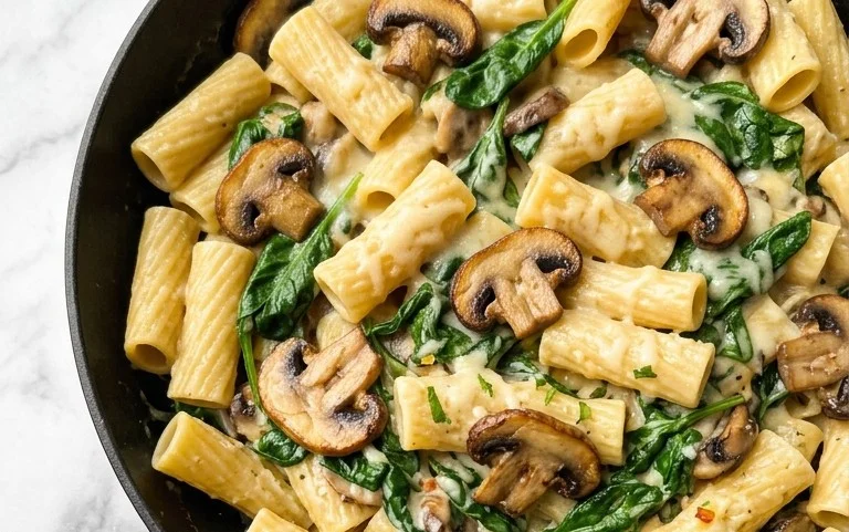 Parmesan Spinach Mushroom Pasta Skillet