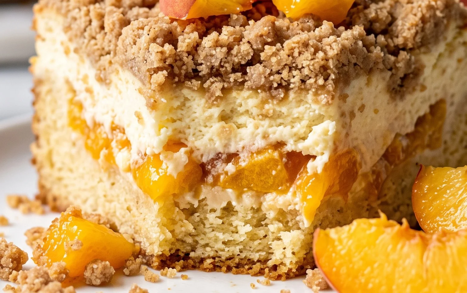 Peach Cream Cheese Cake with Streusel Topping