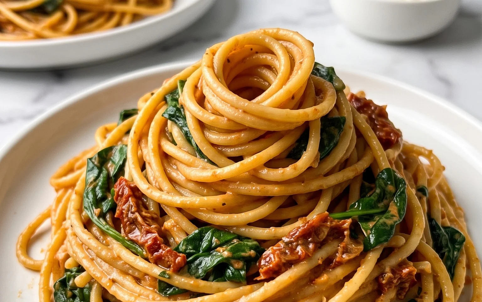 Spaghetti & Spinach with Sun-Dried Tomato Cream Sauce