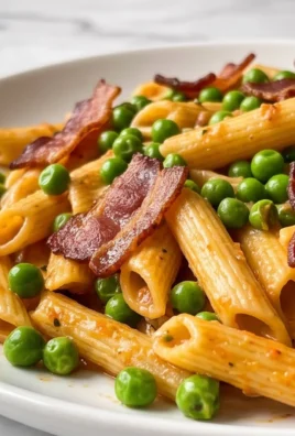 Penne Pasta, Peas and Beef Bacon