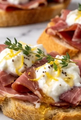 Beef Prosciutto Crostini with Burrata and Lemon Honey Drizzle